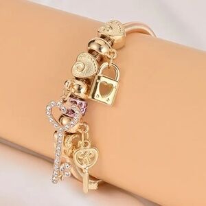 Bangle Golden Key Lock Pendant Bracelet Trendy Synthetic Crystal Bracelet -NWT